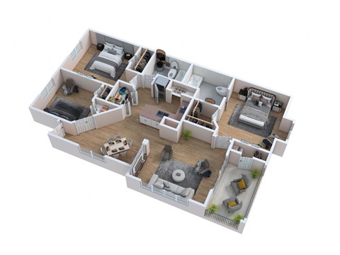 Floor plan for 3 beds, 2 baths, 1140 sqft